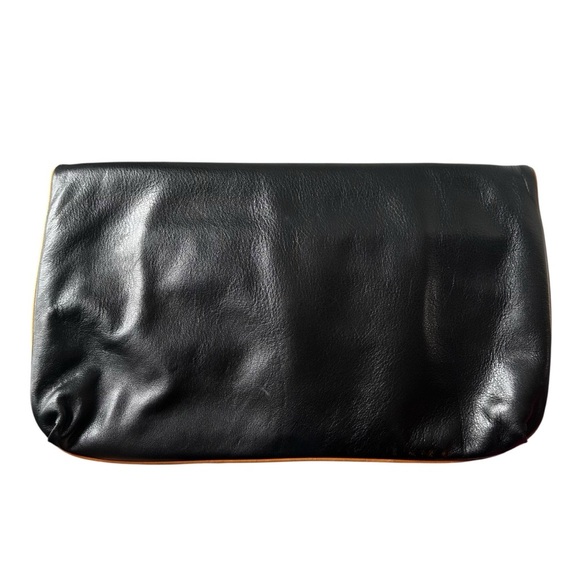 Celine Black & Tan Smooth Leather Large Triomphe Clutch Fold Over Flap Bag - Picture 9 of 11